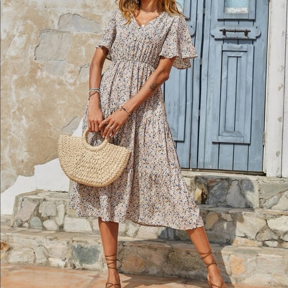 Boho floral print flounce sleeve dress - Picture 6 of 7